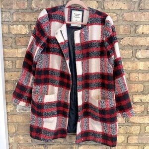 Abercrombie & Fitch Red and Black Plaid Teddy Jacket